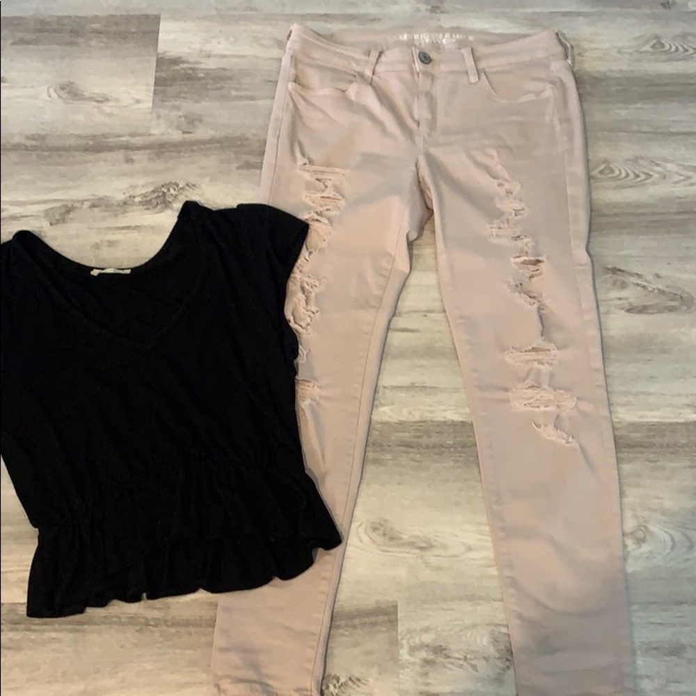 ~New~ American Eagle blush ripped jeans